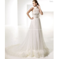 Empire A-line Round Neck Chapel Train Yarn Draped X-straps Wedding Dress